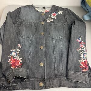 Floral Embroidered Hannah Denim Jacket Women Large Boho Vintage Style